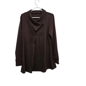 Timeson Brown Cowl Neck Tunic Top XL Asymmetrical Button Stretch